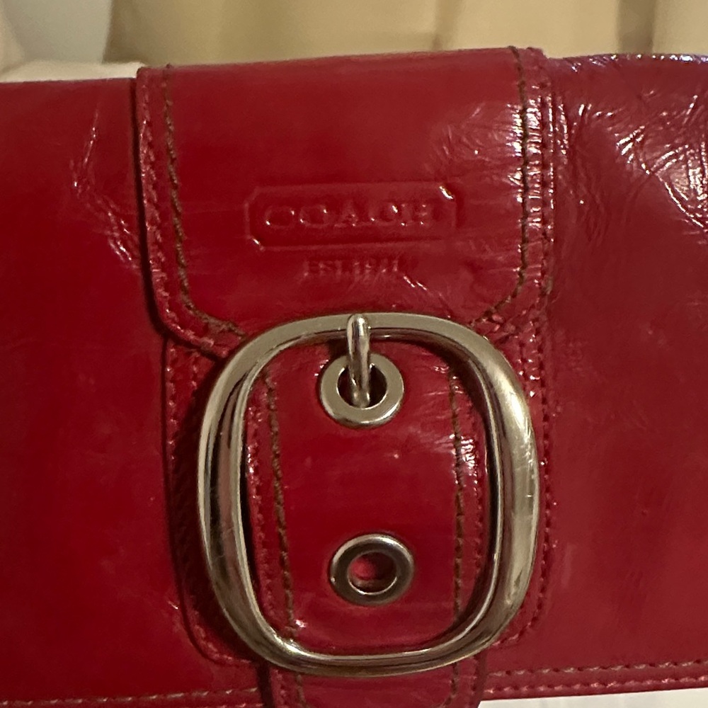 Coach Red Leather Wristlet with Silver Hardware